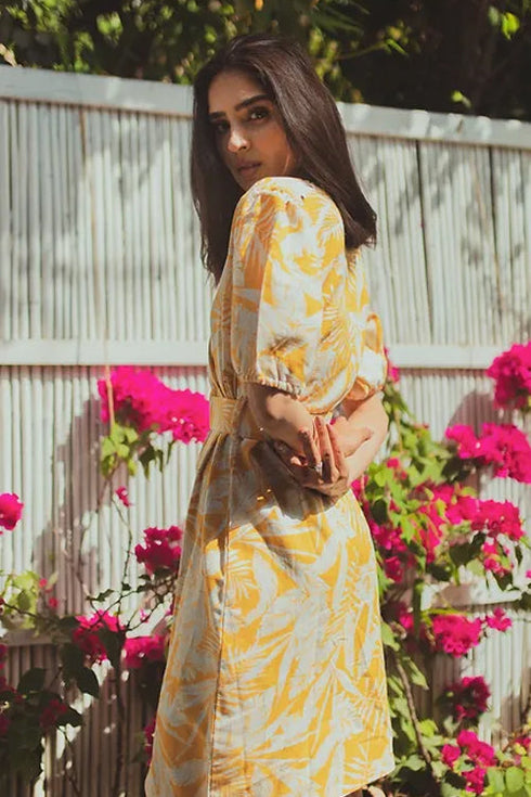 Riri Patterned Yellow Midi Dress